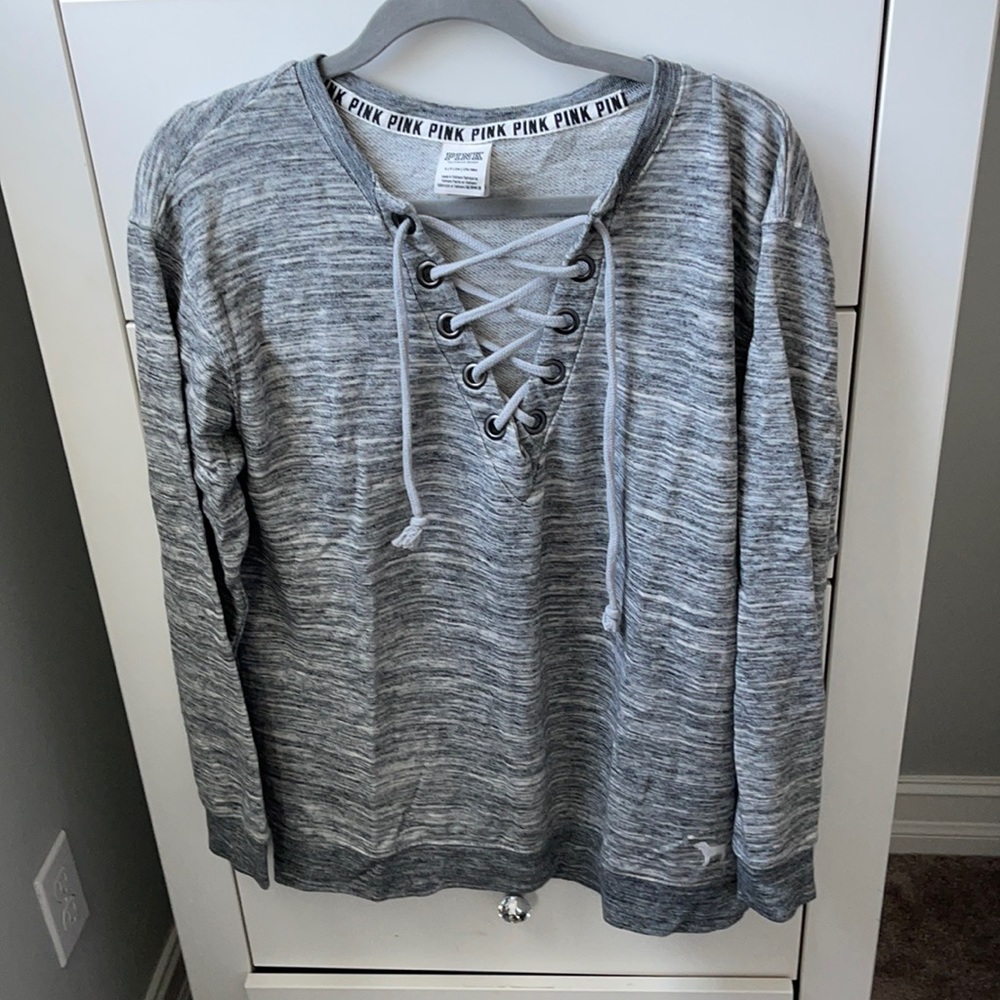 Grey PINK Sweater with Ties